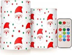 Santa's Faces Flameless Candles Color Changing Electronic Operated LED Pillar Candle with Remote and Timer for Decor Halloween Christmas Valentine's Day