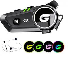 Motorcycle Helmet Bluetooth Headset with Stereo Sound, C50 2-Way 1000M Communication System Intercom Speakers with CVC Noise Cancellation, Music Call Control, IP67 Waterproof for Riding