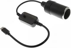 USB-C to 5V/9V/12V/15V/20V Adapter with Switch, Type-C to Cigarette Lighter Converter with Adjustable Voltage – Power Cable for Car Electronics, Dashcam, GPS, Radar Detector