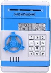 Electronic Money Saving Box with ATM Password, Cash Security Lock Box for Children, Featuring Automatic Banknote Roll, Slot, and Customizable 4 Digit Password Protection (Blue)