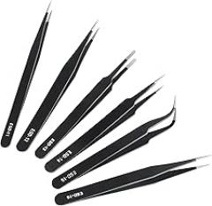 6 Pcs Precision Tweezers Set, Premium Anti-Static Stainless Steel Tweezer, ESD Curved of Tweezers for Electronics, Craft, Laboratory Work, Jewelry-Making, etc