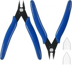 QBY Micro 170 Wire Cutters, 5'' Precision Flush Cutters with Spring, Diagonal Side Cutting Pliers for Jewelry Making, 3D Printing, Electronics, Crafting and Plastic Models, Blue, 2 Pack