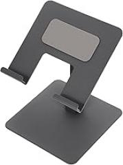 POPETPOP Universal Foldable Metal Tablet Holder and Desktop Phone Stand for Desk Use, Adjustable Solid Support Rack in Gray for Office and Home Electronics