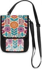 Jihqo Small Crossbody Bag for Women Mexican Floral Birds Cell Phone Bag RFID Wallet Purse with Adjustable Strap & Card Slots