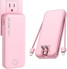 Portable Charger, 12000mAh 22.5W Fast Charging Power Bank with Built-in Cables & Wall Plug, Travel Essentials External Battery Pack, USB C Battery Phone Charger for iPhone, iPad, Samsung Pink
