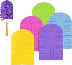 5Pcs 360° Electrostatic Duster Refills — The Sustainable Choice for a Dust-Free Home, Reusable & Washable Heavy Duty Duster Pads with Handle, High-Density Microfiber