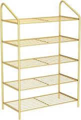 Shoe Rack for Entryway 5 Tier Large Capacity Metal Storage ShelvesMultipurpose Shoe Rack Hold Clothes Towels Electronics and More Shoe Shelf Organizer (Color : Gold)