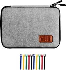 Travel Cable Organizer Bag Double Layer Waterproof Portable Electronic Accessories Organizer for USB Cable Cord Phone Charger Headset Wire SD Card with 10pcs Cable Ties(Grey)