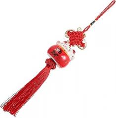 Milisten Ceramic Lucky Cat Tassel Pendant with Chinese Knot Hanging Ornament Set 3pcs, Car and Home Decor Lucky Charm for Safety and Blessing