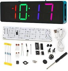 EIELE Soldering Practice Kit 4-Digit RGB Colour LED Digital Clock Kit with colourful case Suitable for students and beginners to solder and learn Adult Electronic Soldering Projects (blue case)