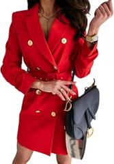 LIEROLYE Women's Double Breasted Blazers Dress Long Sleeve V-neck Bodycon with Belt for Office & Party
