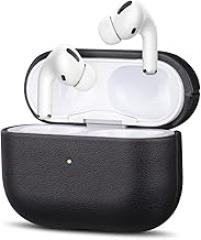 KWUY Genuine Leather Case for Airpods Pro, Protective Cover Case Support Wireless Charging, Handmade Headphones EarPods as a Cowhide Leather Cover - Black