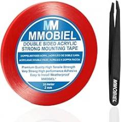 MMOBIEL Clear Double Sided Acrylic Tape 2mm 25m (82ft) Removable Mounting Adhesive Strip with Red Liner – Transparent, Weatherproof, Ultra Strong for Electronics, Wall, Auto Use