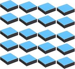 Mini Black Aluminum Heat Sinks, 20pcs 20 x 20 x 6mm Electronic Component Heatsinks with Adhesive - Efficient Heat Dissipation, Durable Oxidation Treatment, for PC Chips and (with Adhesive Backing)