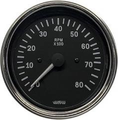 Tachometer 85mm Electronic 0 – 8000 RPM (Chrome Bezel/Black dial/White Pointer)