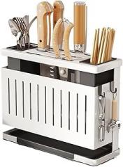 Kitchen Knife Holder Storage Rack Wall-Mounted Multi-purpose Detachable Stainless Steel With Brackets Hooks(WHITE)