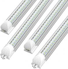 SHOPLED 8FT 100W 15000LM 6000K Cool White High Output Linkable T8 Tube Fixtures, V-Shaped, 8 Foot Lights for Garage, Warehouse, 4 Pack
