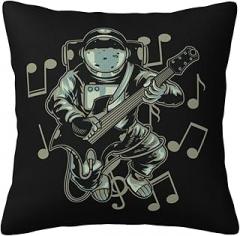 Astronauts Play Electronic Guitars with Melodic Signs in Space Throw Pillow Covers 18x18 Inch Double-Sided Cushion Cases Farmhouse Home Decor for Couch Bed Sofa, 3220044