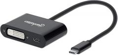 Manhattan USB-C to DVI Converter with Power Delivery Port, Supports up to 1920x1200@60Hz Resolution, Power Delivery (PD) up to 60 W (20 V / 3 A), Black
