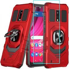 for Blu View 4 Case with 1 Pack Screen Protector,Dual Layer Hybrid Heavy Duty Defender Protection,Sleek Rugged Reinforced Cushion Corner Kickstand Shockproof Bumper Cover for Blu View 4 B135DL Red