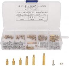 180Pcs 1 Way Carbon Steel Standoff Set, Screw Nuts Fasteners Assortment Kits with Storage Box, High Hardness and Stable Performance for Electronics Industry (M2)