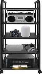 5-Tier Adjustable Corner Media Stand with Wheels - Heavy-Duty 88lbs Capacity AV Entertainment Center, Movable Storage for TV, Speakers & Electronics, Modern Black Design