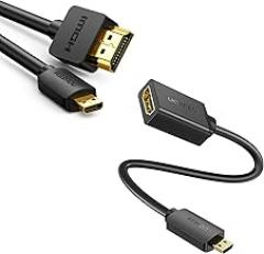 UGREEN Micro HDMI to HDMI Cable Adapter 4K 60Hz Ethernet Audio Return Channel Compatible with GoPro Hero 7/6 Raspberry Pi 5 Retroid 3FT Bundle with Micro HDMI to HDMI Adapter, Male to Female Cable