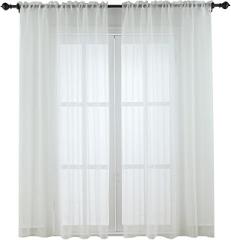 HooHero White Imitation Cotton Linen Jacquard American Vertical Stripe Sheer Curtains