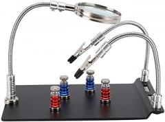 Magnetic PCB Holder Circuit Board Clamp with Magnifier Steel Acrylic Optical Lens Workbench for Electronics Repair Soldering Support Frame 210 x 145 x 12mm