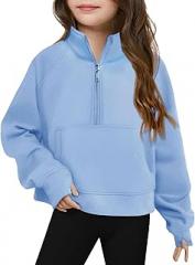 Generic Girls Sweatshirt Cute Half Zip Lightweight Pullover Casual Long Sleeve Thumb Hole Fall Toddler Kids Pocket Outfits