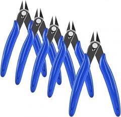 5pcs Micro Flush Cutter Small Wire Cutters Spring Loaded Cutting Pliers Wire Cutters for Jewelry Making Soft Copper Wire Electronics Blue