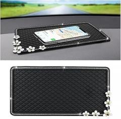 HZEL Bling Car Dashboard Non Slip Mat, Crystal Rhinestone Vehicle Dash Grip Pad Pad for Phone Sunglasses Electronic Devices, Diamond Sticky Automotive Gripping Mat Accessories, Universal Fit (Daisy)