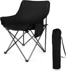 Joyfair Outdoor Camping Chair for Adult, Large Portable Folding Moon Chairs with Carry Bag for Patio Beach, Fishing, Lawn and More Outdoor Sports, 600D Oxford Fabric & Heavy Duty Steel (1, Black)