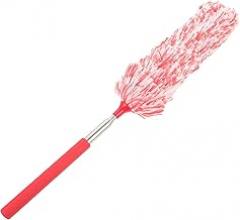 Extendable Microfiber Duster with Telescoping Handle, Red and White Household Cleaning Tool for Dust Removal, Practical Home Dust Sweeper for Furniture and Electronics