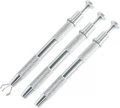Hordion 4-Claw Pick up Tool Piercing Ball Grabber, Stainless Steel 4 Prongs Jewel Pickup Tool Terp Pearl Grabber for IC Chip Electronic Components Nails Clamping (3Pack, Silver)