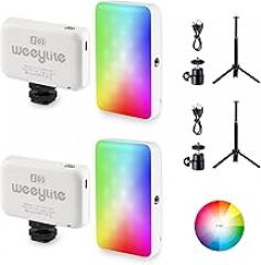 RGB LED Video Light, 2 Packs Portable Light Panel Photography Dimmable with Desktop Tripod Stand for DSLR Camera Camcorder, High Brightness, 2800K-6800K, APP Control