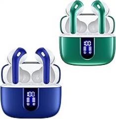 TAGRY 2 Sets X08 Ocean Blue and Forest Green Bluetooth Headphones True Wireless Earbuds 60H Playback Ear Buds with Wireless Charging Case in-Ear Earbuds with Mic