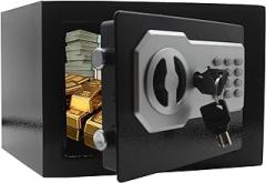Yuanshikj Key Electronic Keypad Security Safe Lock Box Steel Digital Deposit for Home Office Hotel Business Cash Jewelry Storage (BLACK, 0.2 CF)