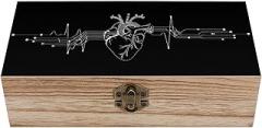 Heart Heartbeats Electronic Board Wooden Storage Box with Hinged Lid Jewelry Keepsake Container Organizer Decoration