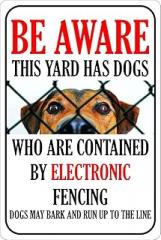 Electronic Fencing Dog Sign, Pet Boundary Marker, Warning Outdoor Yard Decor, Lover Gift Metal Sign 8×12 Inch – Wall Decor for Home, Garage, Yard, or Workplace