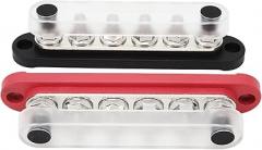 6 Channel Battery Bus Bar 150A Power Distribution Block with Cover for RVs and Boats, 12V‑48V, BrassNylon