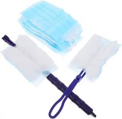 Electrostatic Duster Refills 20pcs Set with Blue Short Handle and Telescopic Long Handle, Fiber Cleaning Brush Heads for Home Dust Removal, Household Desktop Dusting Tool