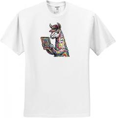 3dRose Funny Cool Llama Reading with Electronic Reader Book Graffiti Abstract, T-Shirt