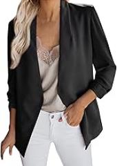 Womens Casual Blazers Solid Long Sleeve Button Slim Open Front Pocketed Office Work Double Breasted Fitted Suit Jackets