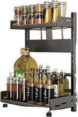 3 Tier Spice Storage Rack For Countertop Adjustable Organization For Cabinet Kitchen Organizer Shelf Black(30CM 2 Tier)