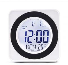 CHEOTIMESmall Digital Alarm Clock for Bederoom, Big Numbers LCD Display, Electronic Clock Bedside Desk Clock with with Calendar Temperature Display (White)