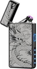 Electric Lighter, USB Rechargeable Plasma Arc Windproof Flameless Electronic Butane Free Mini Lighter for Candles, Fireworks, Outdoor Camping Activities (Black Dragon)