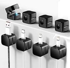 SaiTech IT Pack of 8 Magnetic Cable Clips, Cord Organizer Holder, for Desk Cable Management, Adhesive Wire Keeper for Car, Office Home Desktop, Wall, Night Table-Black