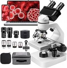 Binocular Microscope,40x-2000/5000x Laboratory Binocular Compound Led Microscope W/Electronic Eyepiece/Phone Adapter/360° Rotation,for Learning/Experimental Operations,5000x