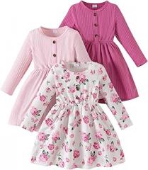 Girls Dresses Toddler Girls Dress 3-Pack Casual Party Print Skater A-line Dress Sundress